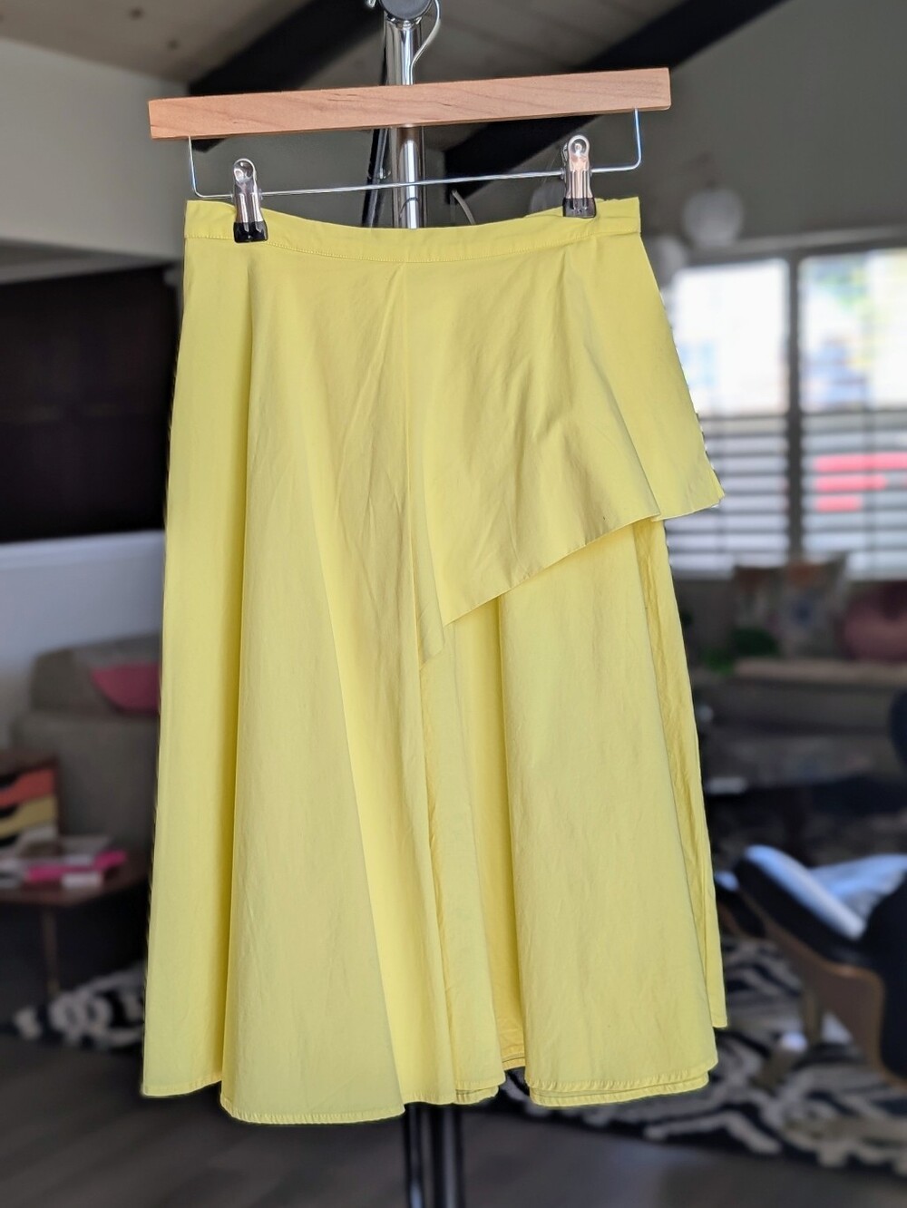 Zara Lemon Yellow Asymmetrical Cotton Circle Midi Skirt Size XS 🍋